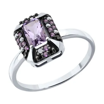 Кольцо из серебра с аметистом и фианитами из серебро