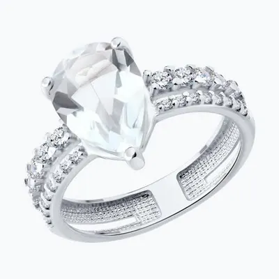 Кольцо из серебра с горным хрусталем и фианитами из серебро