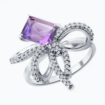 Кольцо из серебра с аметистом и фианитами из серебро