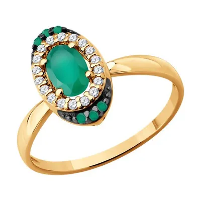 Кольцо из золочёного серебра с агатом и фианитами из серебро