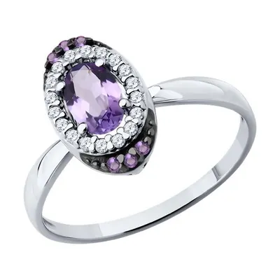 Кольцо из серебра с аметистом и фианитами из серебро