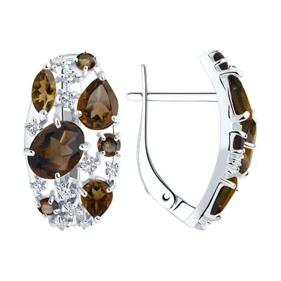 Серьги из серебра с раухтопазами и фианитами из серебро