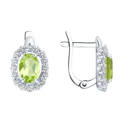 Серьги из серебра с фианитами и хризолитами из серебро