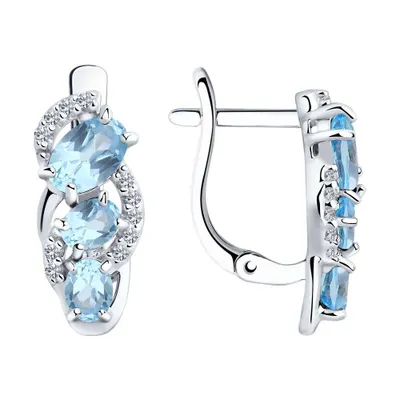 Серьги из серебра с топазами и фианитами из родированное серебро