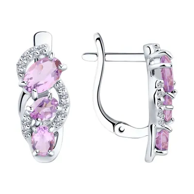 Серьги из серебра с аметистами и фианитами из родированное серебро