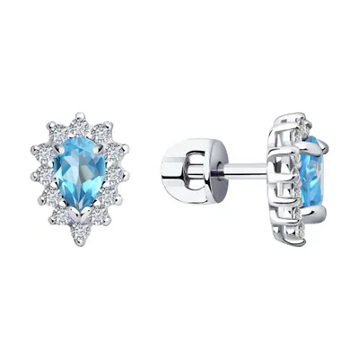 Серьги-пусеты из серебра с топазами и фианитами из серебро