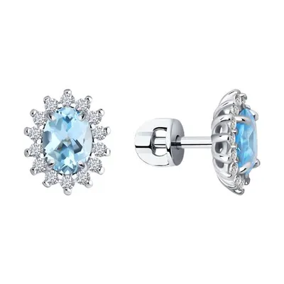 Серьги-пусеты из серебра с топазами и фианитами из серебро