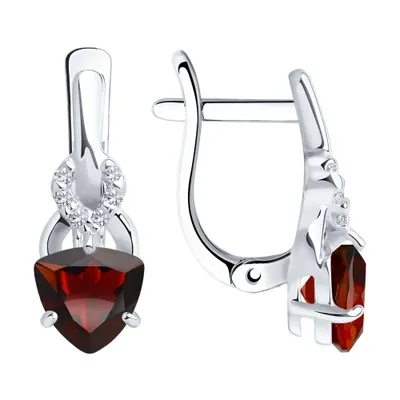 Серьги из серебра с гранатами и фианитами из серебро