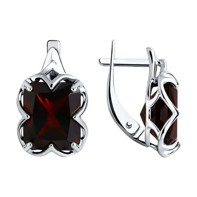 Серьги из серебра с красными ситаллами из серебро