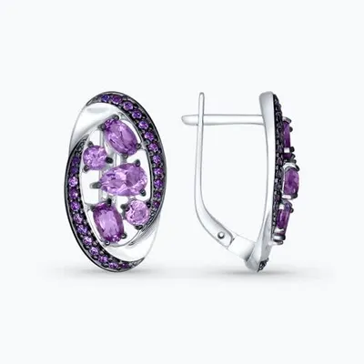 Серьги из серебра с аметистами и сиреневыми фианитами из серебро