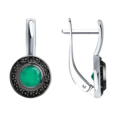 Серьги из серебра с агатами и фианитами из серебро