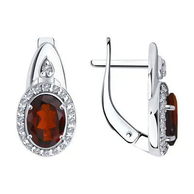 Серьги из серебра с гранатами и фианитами из родированное серебро