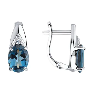 Серьги из серебра с лондон топазами и фианитами из серебро