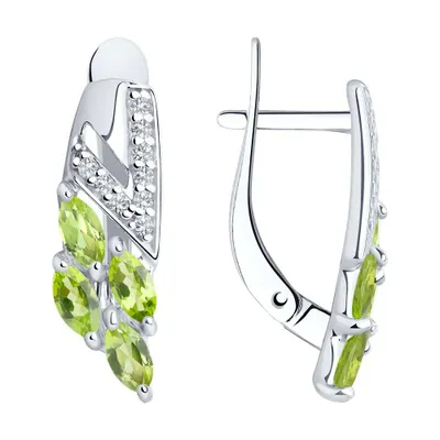 Серьги из серебра с хризолитами и фианитами из серебро