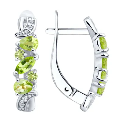 Серьги из серебра с хризолитами и фианитами из серебро