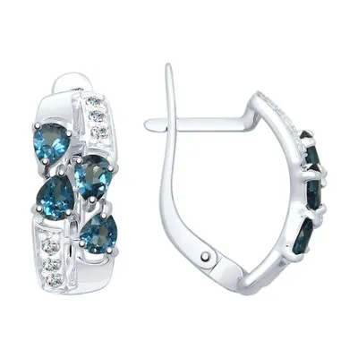 Серьги из серебра с лондон топазами и фианитами из серебро