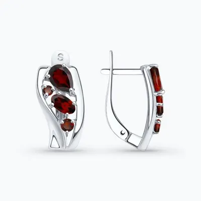 Серьги из серебра с гранатами из родированное серебро