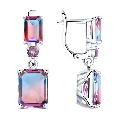 Серьги из серебра с ситаллами и сиреневыми фианитами из серебро
