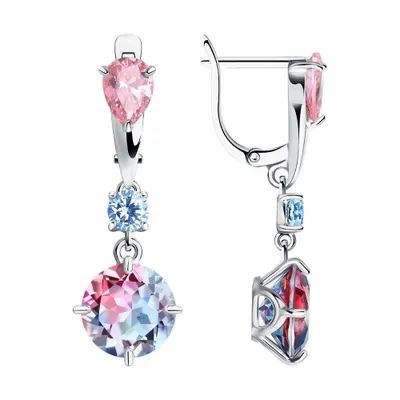 Серьги из серебра с ситаллами и фианитами из родированное серебро