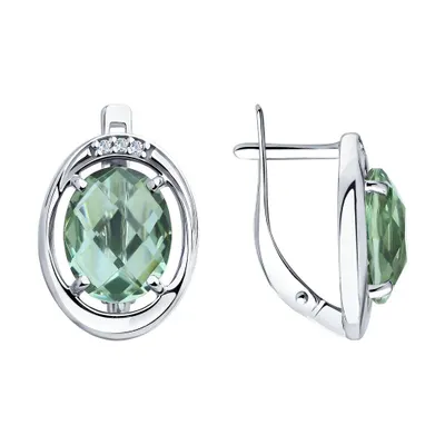 Серьги из серебра с кварцем и фианитами из серебро