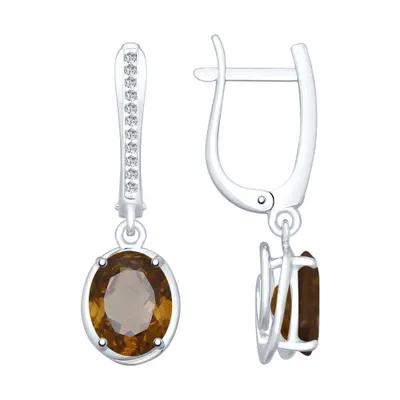 Серьги из серебра с раухтопазами и фианитами из серебро