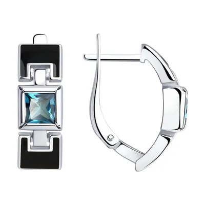 Серьги из серебра с эмалью и ситалами синтетическими из серебро