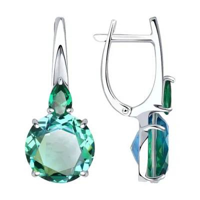 Серьги из серебра с ситалами синтетическими и фианитами из серебро