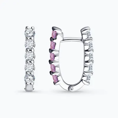 Серьги из серебра с аметистами и фианитами из родированное серебро