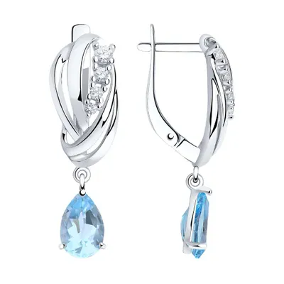 Серьги из серебра с топазами и фианитами из серебро