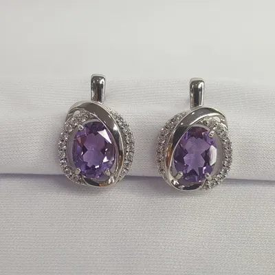 Серьги из серебра с аметистами и фианитами из серебро
