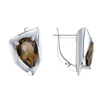 Серьги из серебра с раухтопазами из родированное серебро