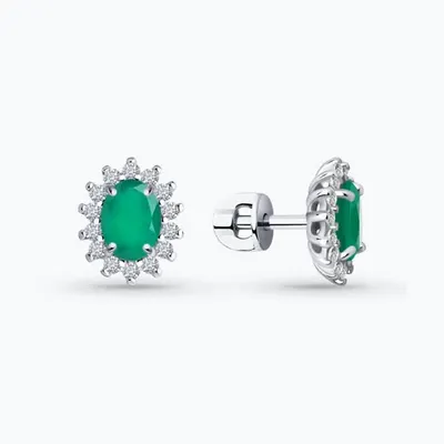 Серьги из серебра с агатами и фианитами из родированное серебро