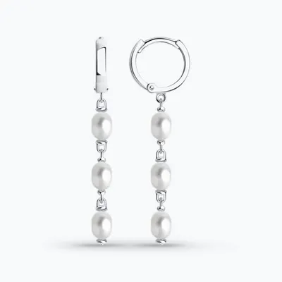 Серьги из серебра с жемчугом из родированное серебро