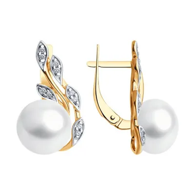 Серьги из золочёного серебра с жемчугом и фианитами из серебро