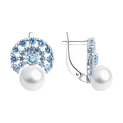 Серьги из серебра с миксом камней и жемчугом из серебро
