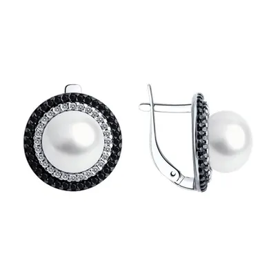 Серьги из серебра с жемчугом и фианитами из серебро