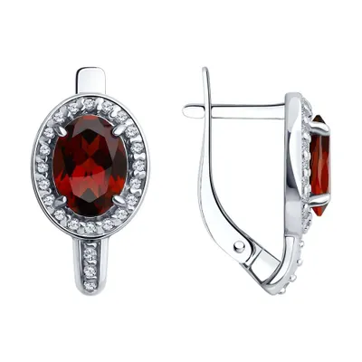 Серьги из серебра с гранатами и фианитами из серебро