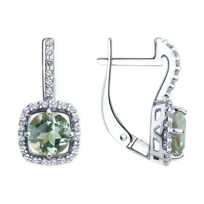 Серьги из серебра с празиолитом и фианитами из серебро