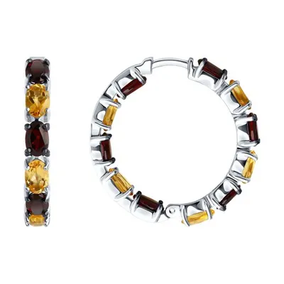 Серьги из серебра с миксом полудрагоценных  вставок из серебро