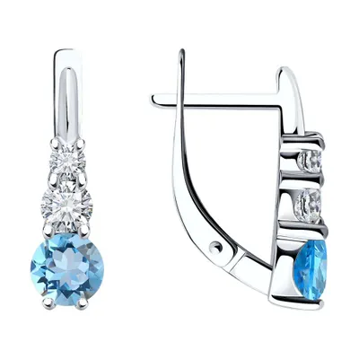 Серьги из серебра с топазами и фианитами из серебро