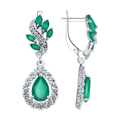 Серьги из серебра с агатами и фианитами из родированное серебро