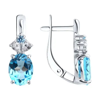 Серьги из серебра с топазами и фианитами из серебро