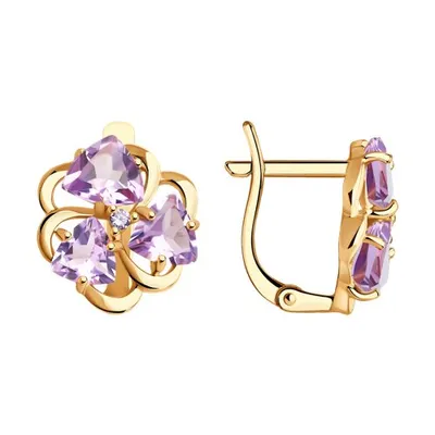 Серьги из золочёного серебра с аметистами и фианитами из серебро