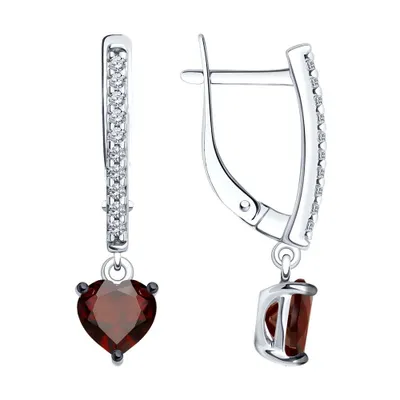 Серьги из серебра с гранатами и фианитами из серебро