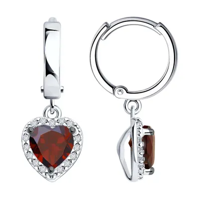 Серьги из серебра с гранатами и фианитами из серебро