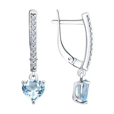 Серьги из серебра с топазами и фианитами из родированное серебро