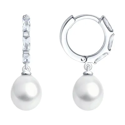 Серьги из серебра с жемчугом и фианитами из серебро