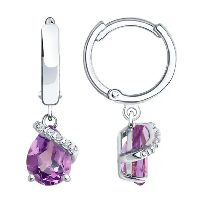 Серьги из серебра с аметистами и фианитами из серебро