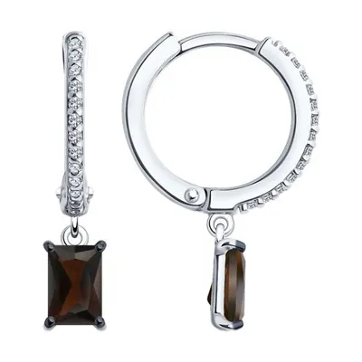 Серьги из серебра с раухтопазами и фианитами из серебро