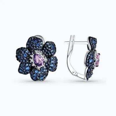 Серьги из серебра с аметистами и фианитами из серебро